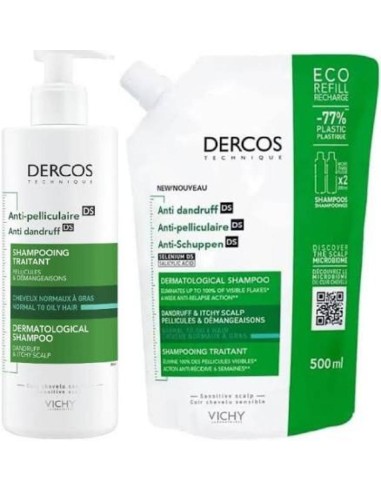 Dercos Duplo Anticaspa 390 ml + Recarga 500 ml